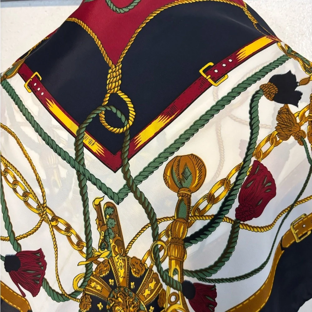 Gold and Blue Ornate Silk Scarf